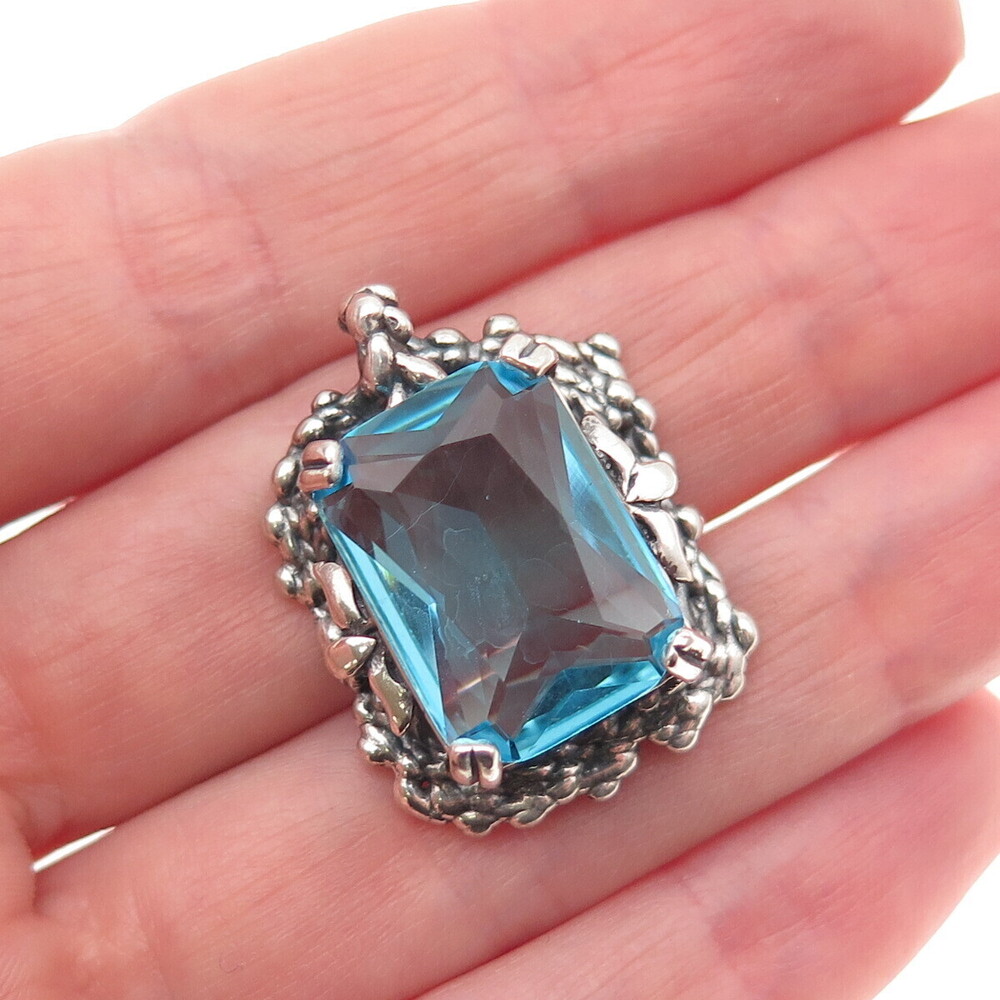 Regina Lane Sterling Vintage Israel Blue C Z Modernist Oxidized Slide Pendant